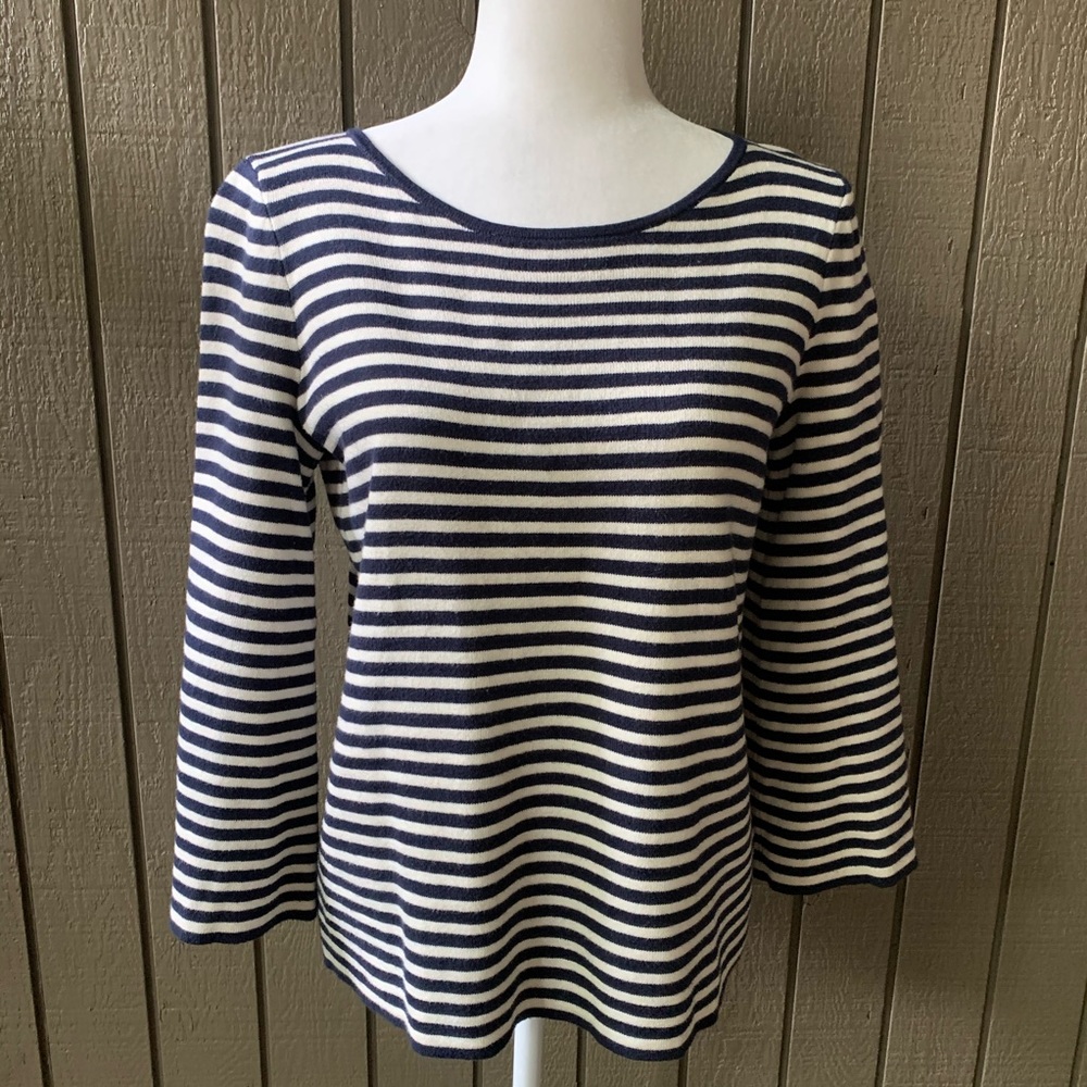 Gap Navy-White Striped 3/4 Bell Sleeve Top XS